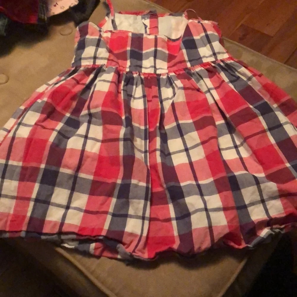 Gap kids Red white blue plaid, buttondown dress 4T
